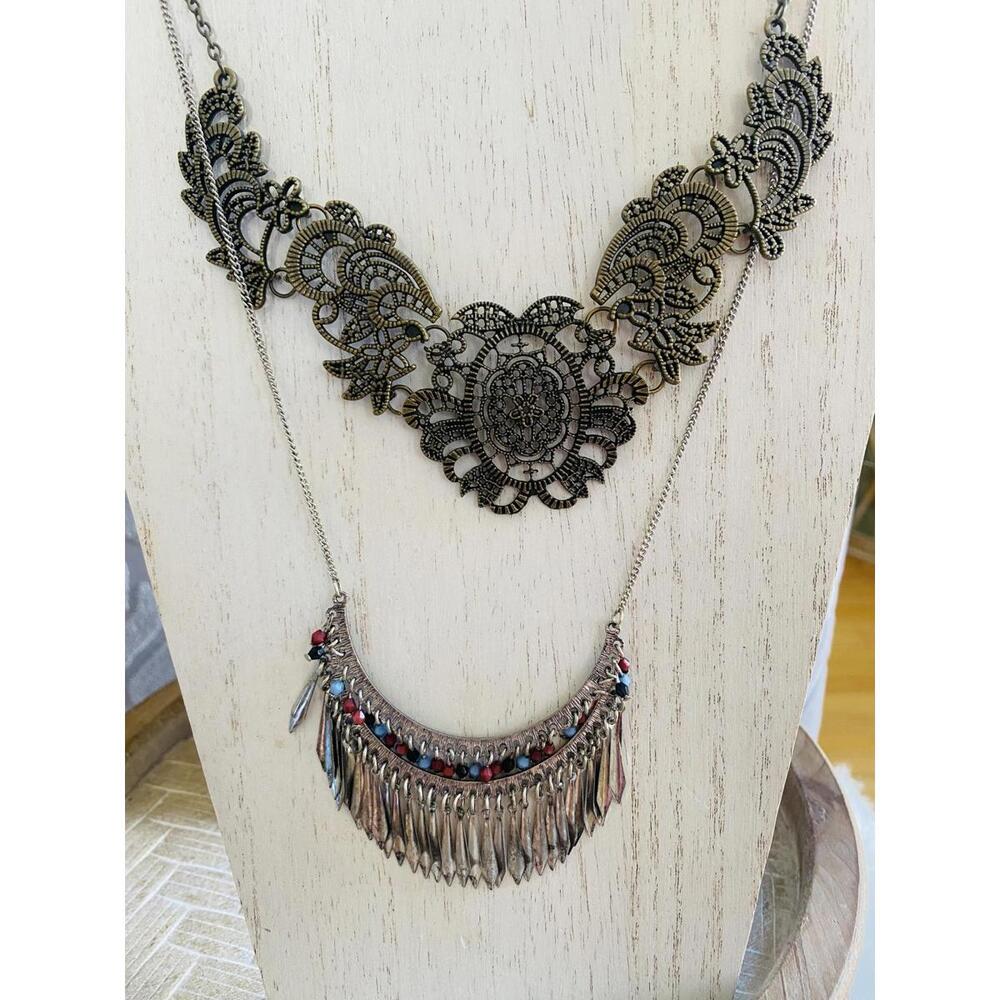 Bundle of Two Vintage Style Necklaces with Intricate Designs